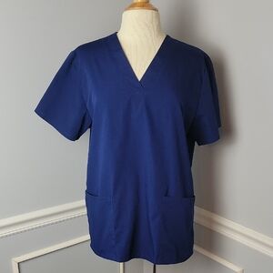 ADAR Universal Navy Blue V-Neck Patch Pocket Short Sleeve‎ Medical Scrub Shirt S